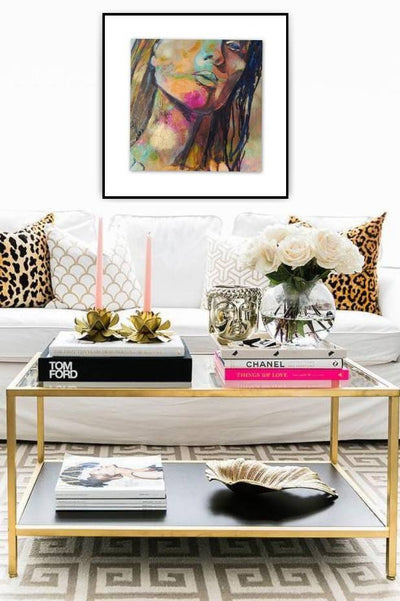 Abstract Wall Art, Woman with Gold face, Pink accent Wall Art, leopard print accent piece, wall decor bedroom above bed, modern art, Unique - Sunny-Creek-Studios